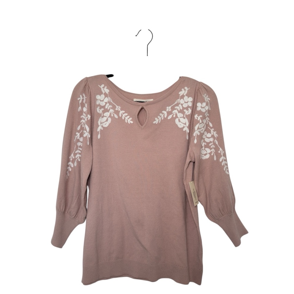 Cactus + Pear Alva Small 3/4 Embroidered Dusty Rose/Mauve Top Keyhole Detail NWT